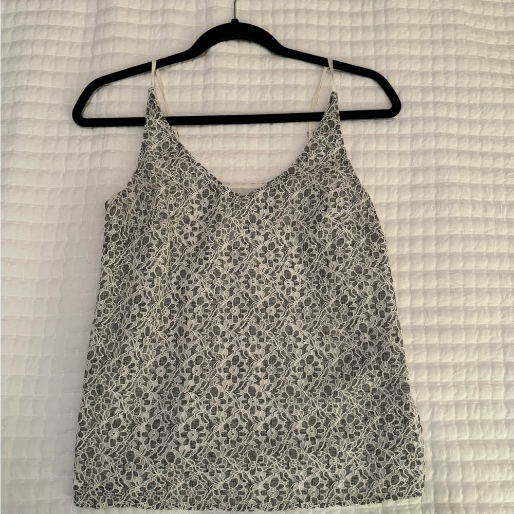 Grey and white lace tank top